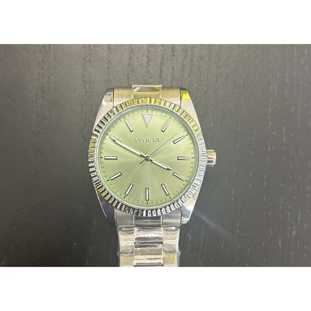 Invicta Celestial Langdon 69248 Mint Green Sunburst Dial 40mm SS Fluted Bezel